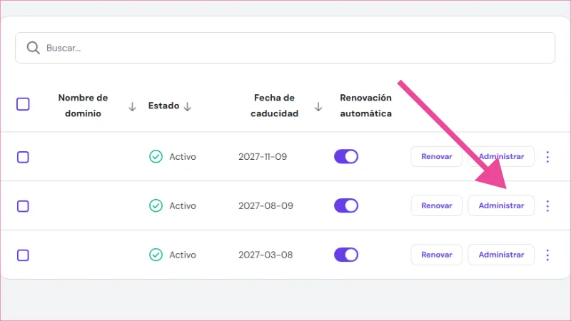 Panel de administración en Hostinger para gestión DNS.