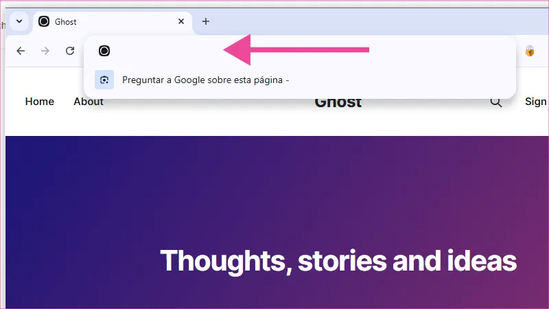 Google Chrome que carga el sitio web de tipo Blog que se instalo con Ghost CMS.