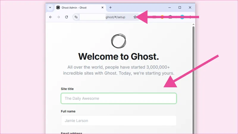 Formulario para registro, primera vez en Ghost CMS.
