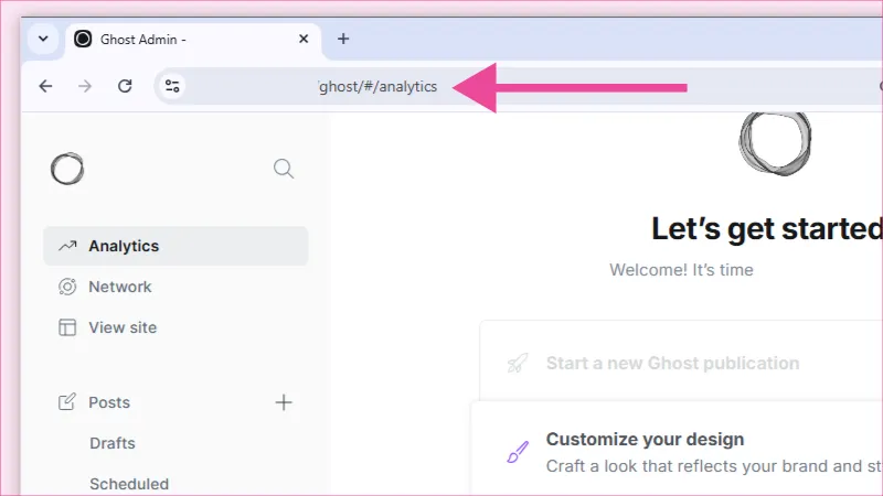 Vista del panel de administración de Ghost CMS.