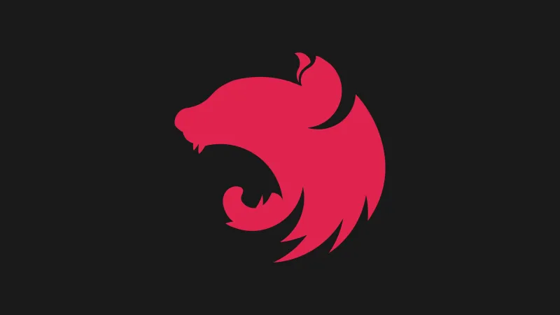 Logo Oficial de NestJS Framework en fondo negro y Logo de color fucsia.