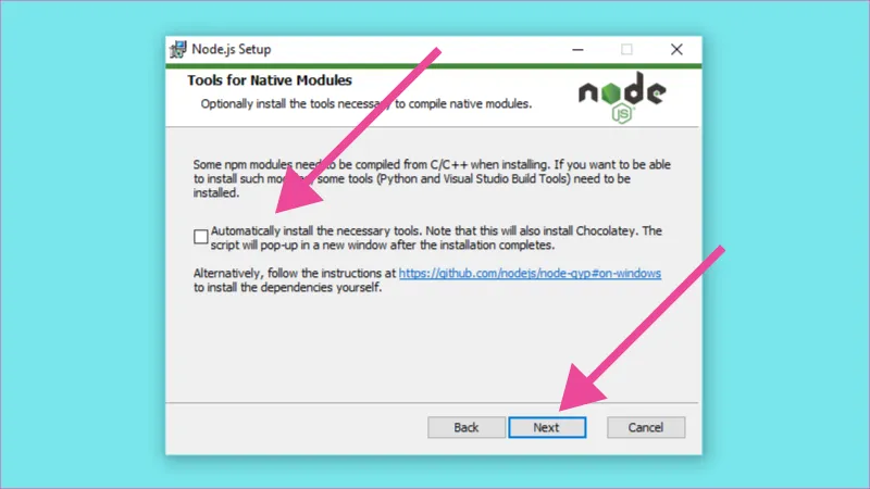 Ventana de herramientas para módulos, dar click en next.