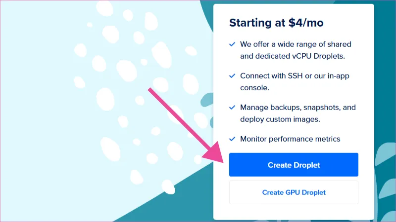 Botón para crear servidor VPS en DigitalOcean en la plataforma.