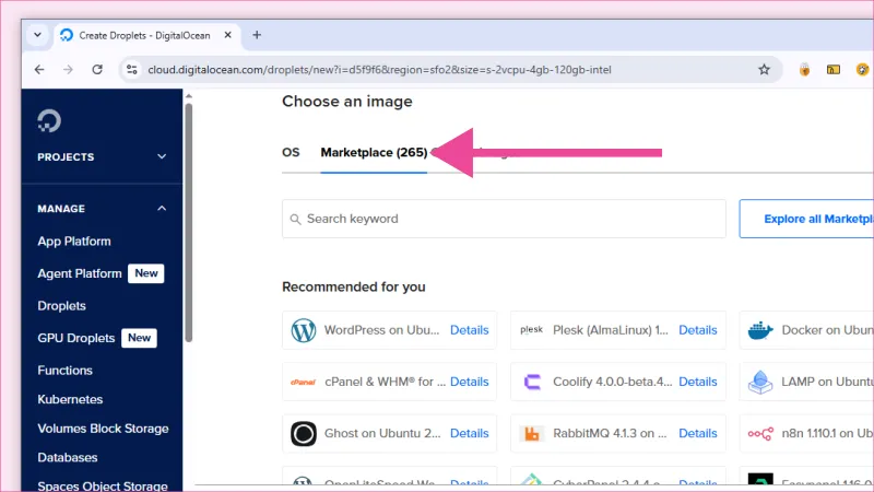Tutorial Droplet DigitalOcean para principiantes en el Marketplace
